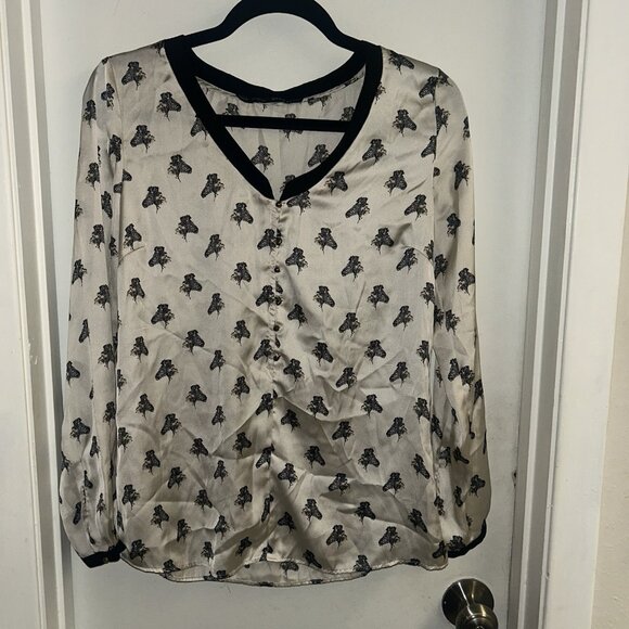 Zara Zebra Print Off White Black Trim Novelty Chic Polyster Blouse Size Small - Picture 2 of 8